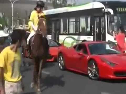 Horse Kicks Ferrari in Shanghai