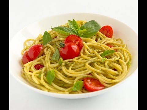 Паста с соусом песто и помидорами черри (pasta, pesto) Вегетарианское - видео рецепт 