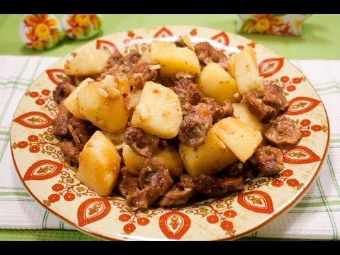 Жареные куриные желудки с картофелем видео рецепт