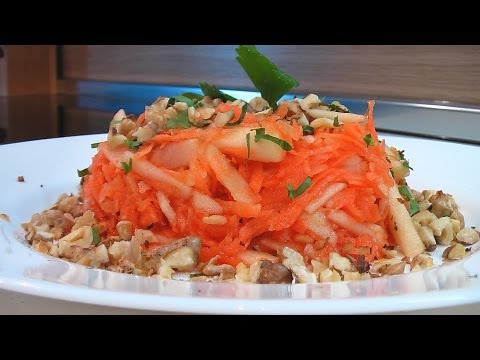Салат из моркови и яблок с орехами видео рецепт. Книга о вкусной и здоровой пище