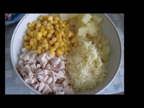 Салат с курицей, кукурузой и ананасами видео